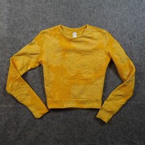 Seea Rash Guard Swim Top Womens Small Palomar Crop Yellow Textured Long Sleeve